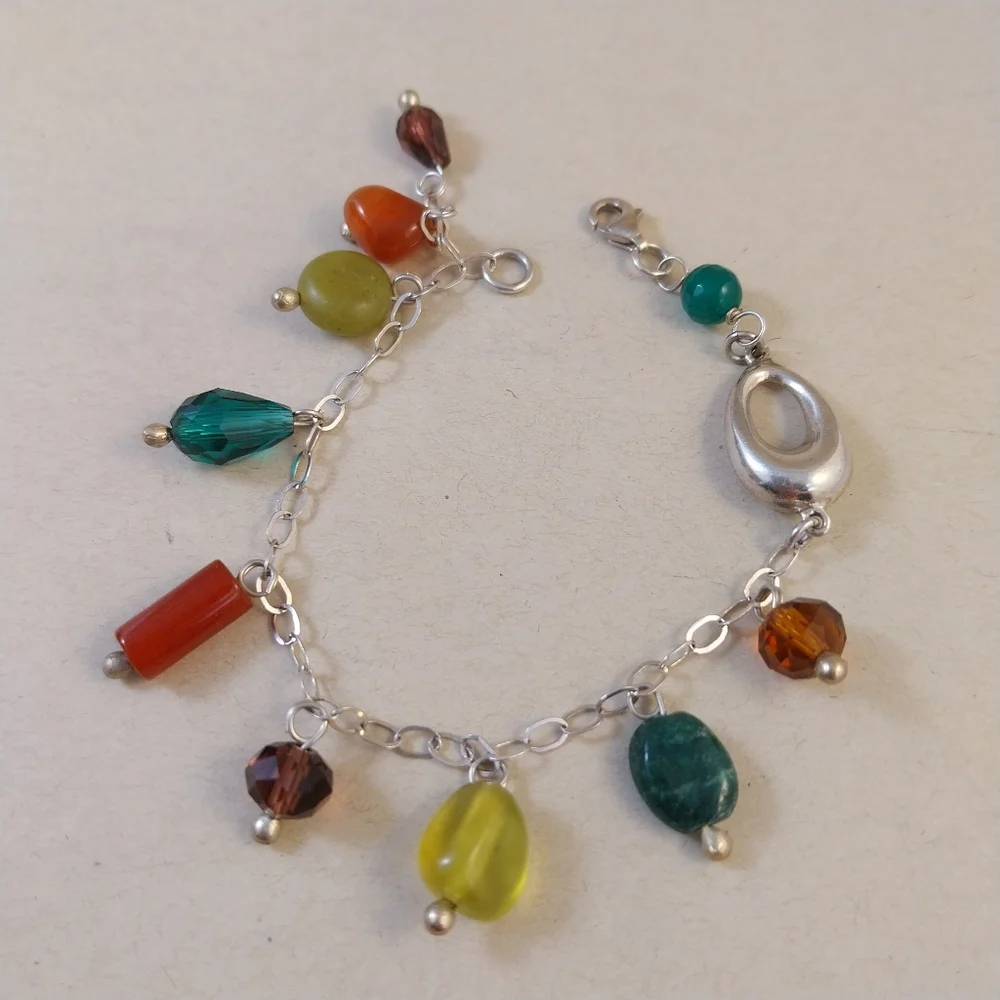 Sterling Silver Charm Bracelet with Multicolor Beads - Picture 1 of 7